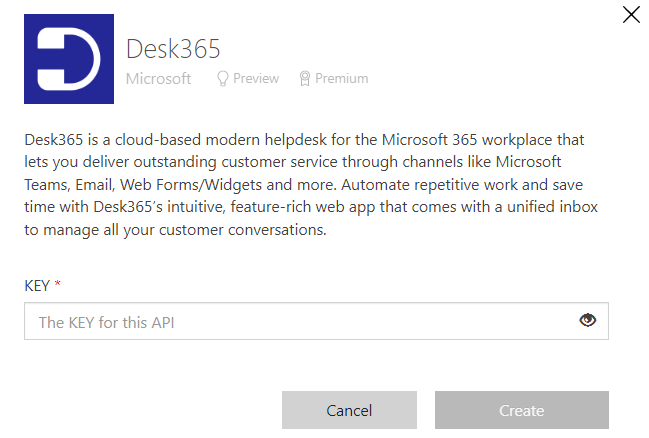 enter Desk365 api key