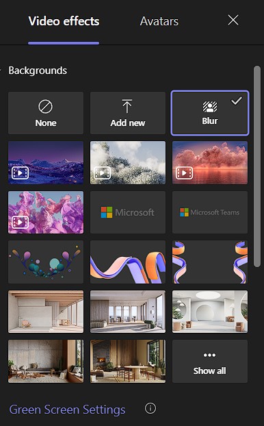 background blur option in Teams