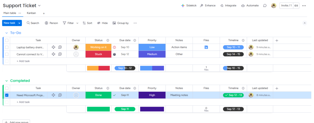 monday.com ticketing system