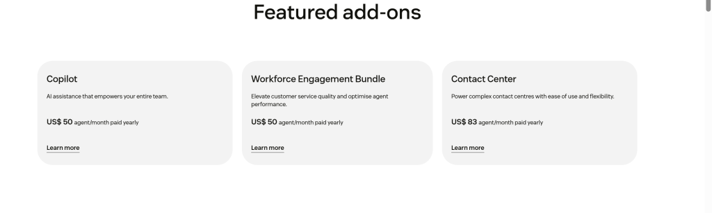 Zendesk pricing addons