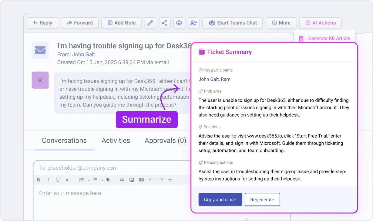 Resolve faster with ticket summaries 
