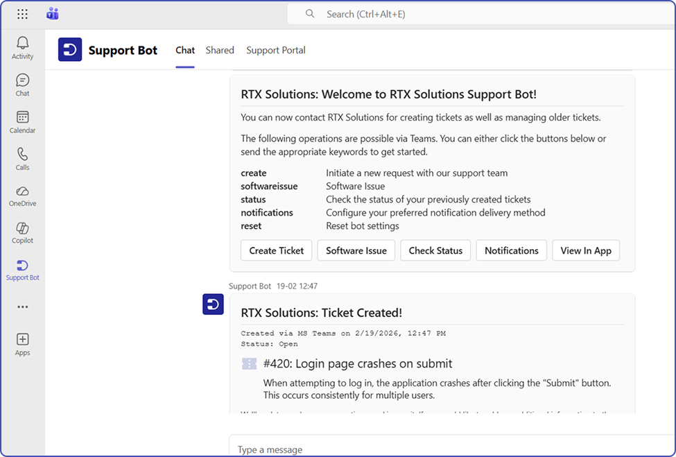 Microsoft Teams - Support Bot in Desk365