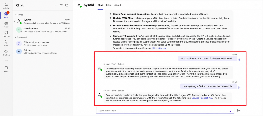 image of Sysaid - Ticket creation using AI in teams