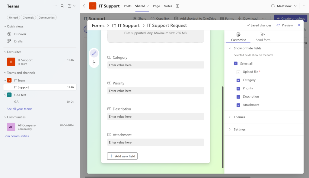 create a form in Teams